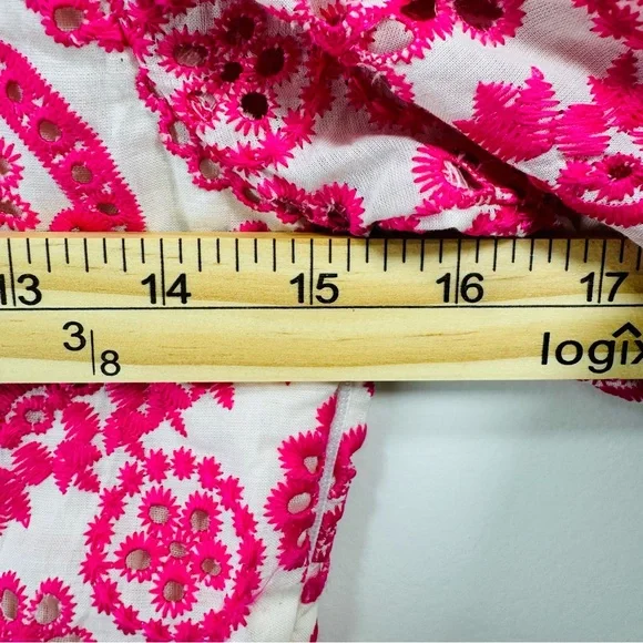 Brooklyns Dress Womens Med Pink Embroidered Floral Fit Flare Lined Boho Cotton - Picture 8 of 9